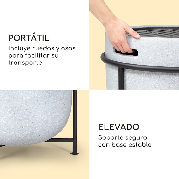 blumfeldt Recipiente de fuego de Grail con parrilla MGO y recipiente de acero incl. protección contra chispas Gris Claro