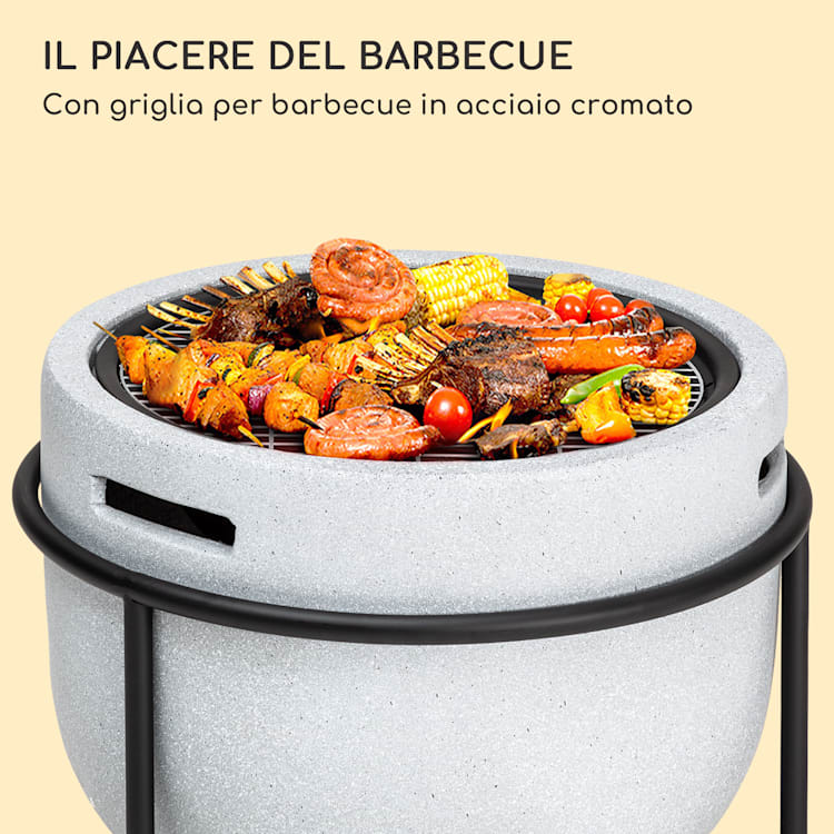 Braciere Grail di blumfeldt con griglia in MGO e copertura in acciaio con parascintille Grigio Chiaro