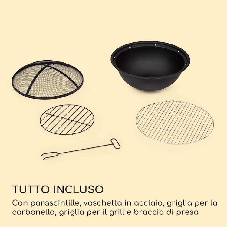 Braciere Grail di blumfeldt con griglia in MGO e copertura in acciaio con parascintille Grigio Chiaro