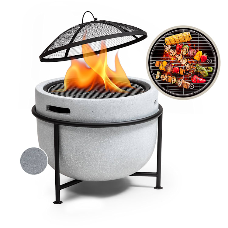 blumfeldt Recipiente de fuego de Grail con parrilla MGO y recipiente de acero incl. protección contra chispas Gris Claro
