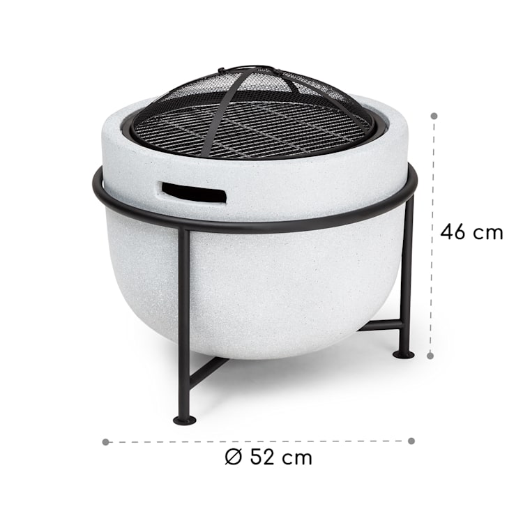 blumfeldt Recipiente de fuego de Grail con parrilla MGO y recipiente de acero incl. protección contra chispas Gris Claro