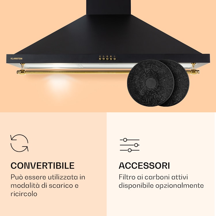 Montblanc 90 - Cappa aspirante, 610 m³/h, 165 W, 2 x 1,5 W, LED, barra per utensili Nero
