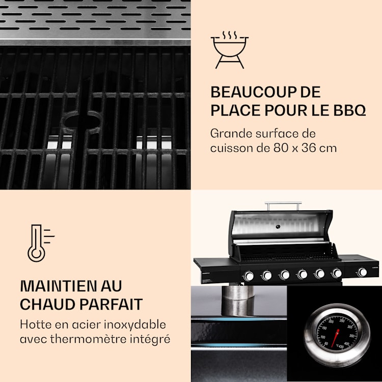6 brûleurs principaux + 1 brûleur auxiliaire