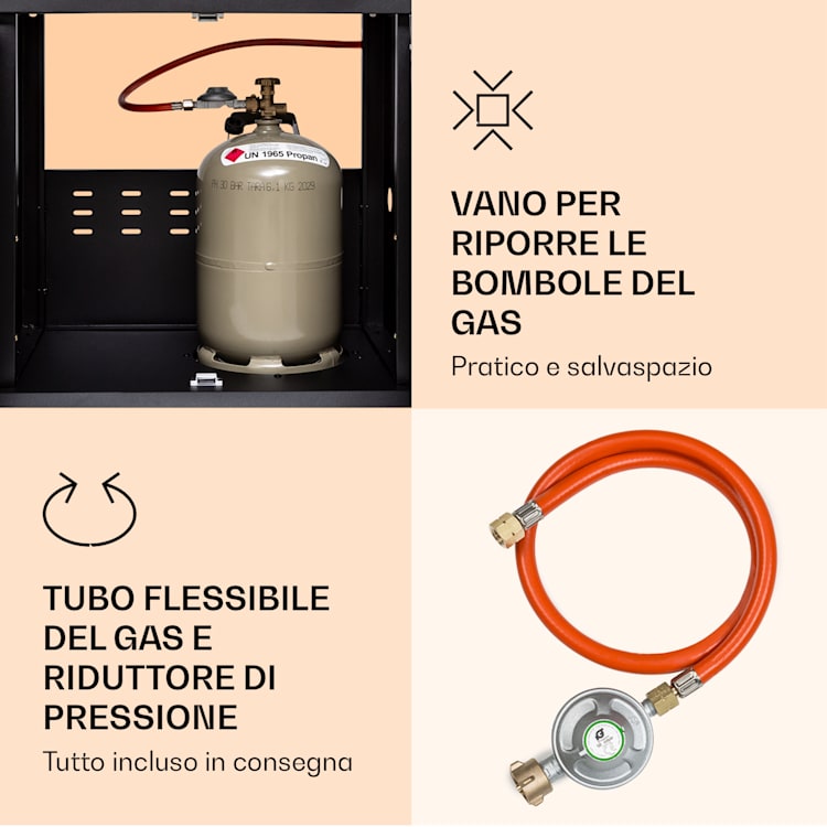 6 bruciatori principali + 1 bruciatore ausiliario