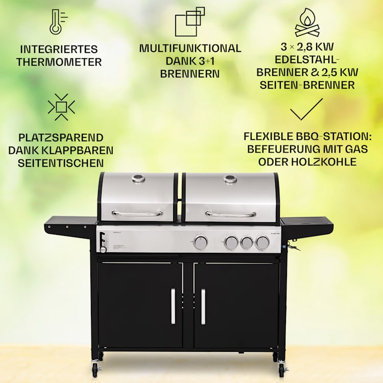 Kingsville 3.1 Kombigrill Gas + Kohle 10,9 kW 3+1 Brenner 3 Hauptbrenner + 1 Nebenbrenner