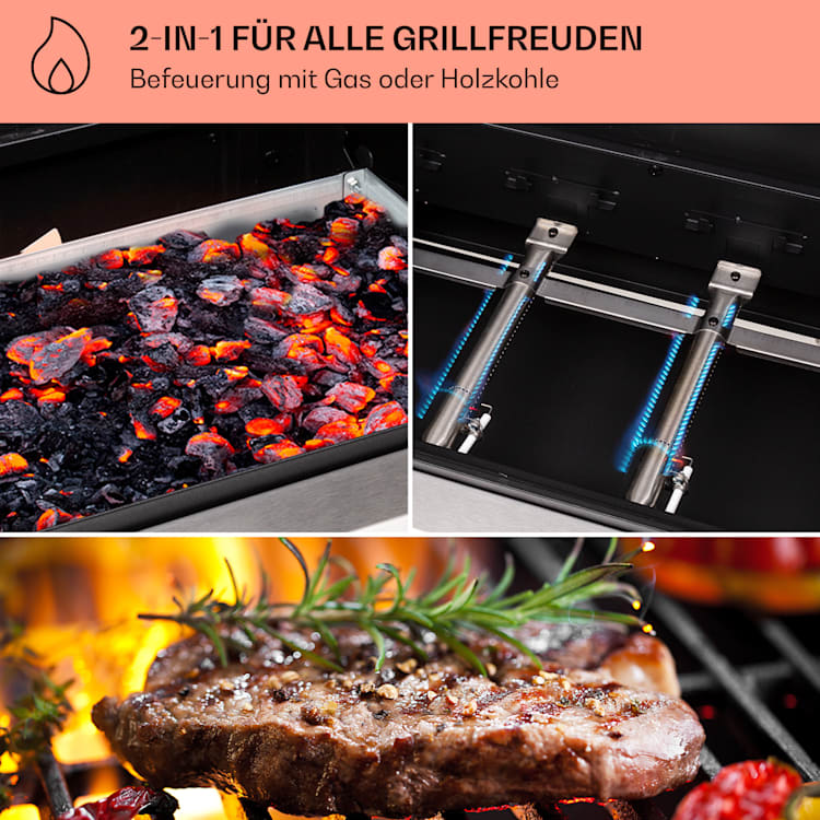 Kingsville 3.1 Kombigrill Gas + Kohle 10,9 kW 3+1 Brenner 3 Hauptbrenner + 1 Nebenbrenner