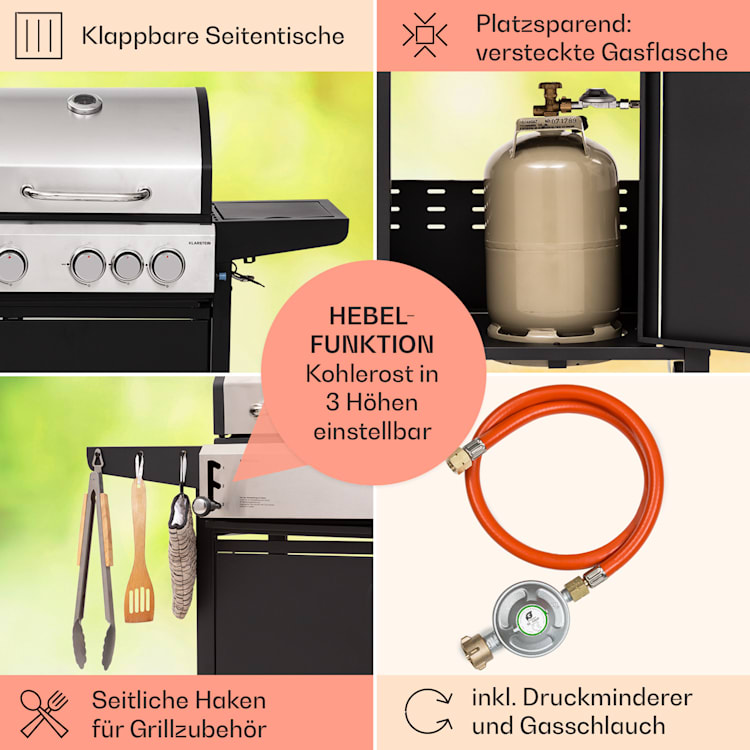 Kingsville 3.1 Kombigrill Gas + Kohle 10,9 kW 3+1 Brenner 3 Hauptbrenner + 1 Nebenbrenner