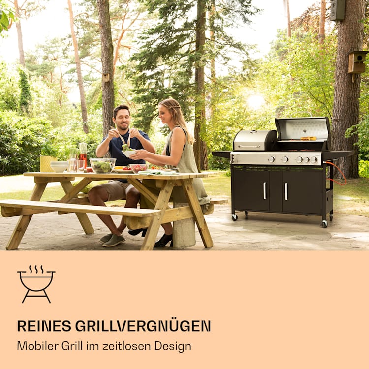 Kingsville 4.1 Kombigrill Gas + Kohle 13,7 kW 4+1 Brenner höhenverstellbar 4 Hauptbrenner + 1 Nebenbrenner