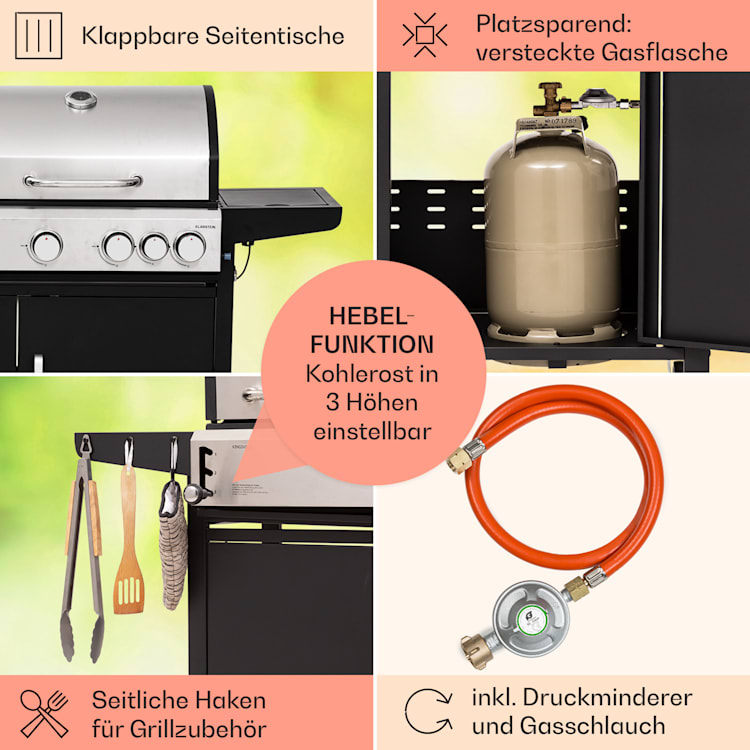 Kingsville 4.1 Kombigrill Gas + Kohle 13,7 kW 4+1 Brenner 4 Hauptbrenner + 1 Nebenbrenner