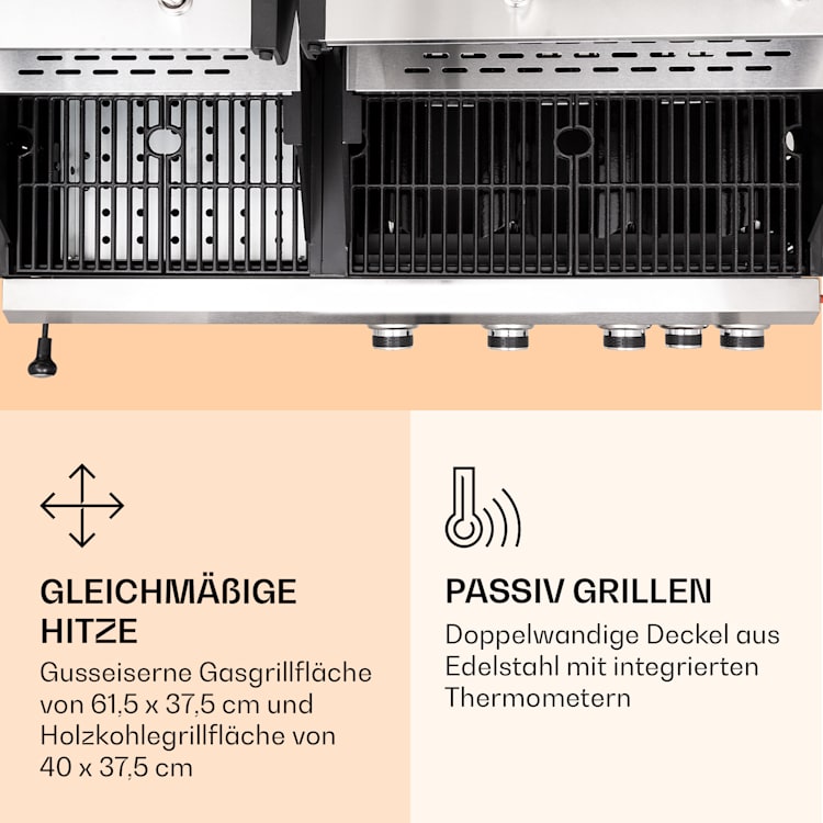 Kingsville 4.1 Kombigrill Gas + Kohle 13,7 kW 4+1 Brenner höhenverstellbar 4 Hauptbrenner + 1 Nebenbrenner