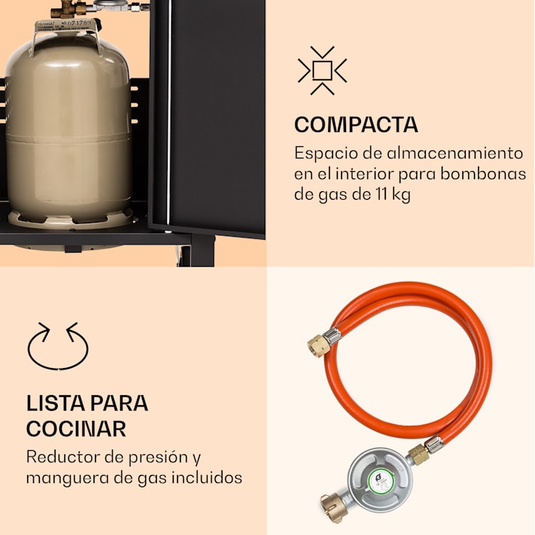 4 quemadores principales + 1 quemador lateral