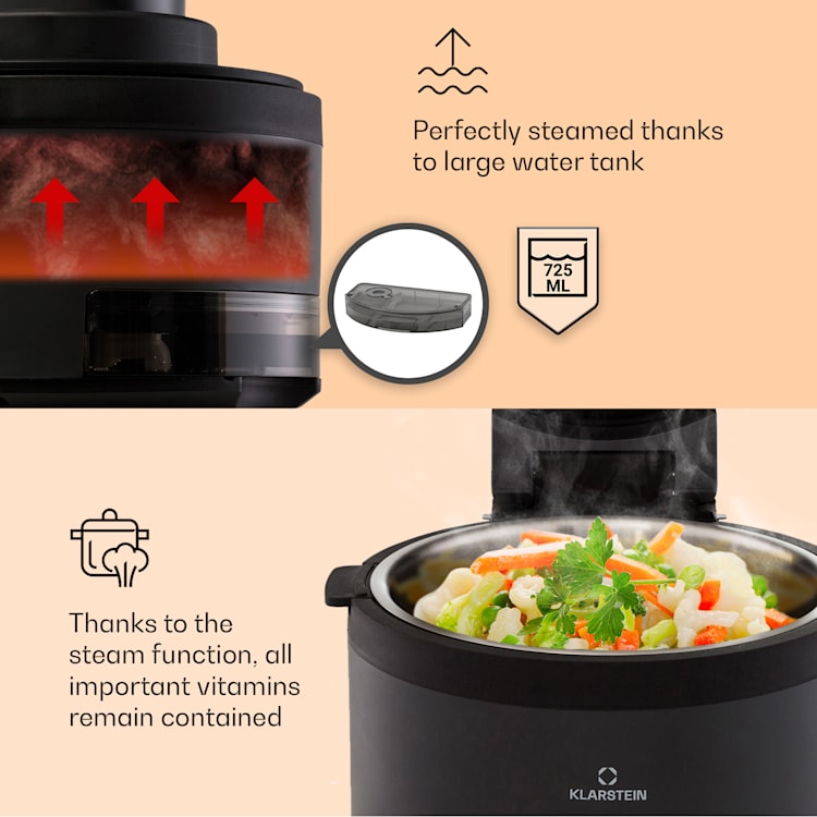 Fritadeira de Ar Quente Vendure com função de vapor 1250W 5 Litros 6 Programas Preto