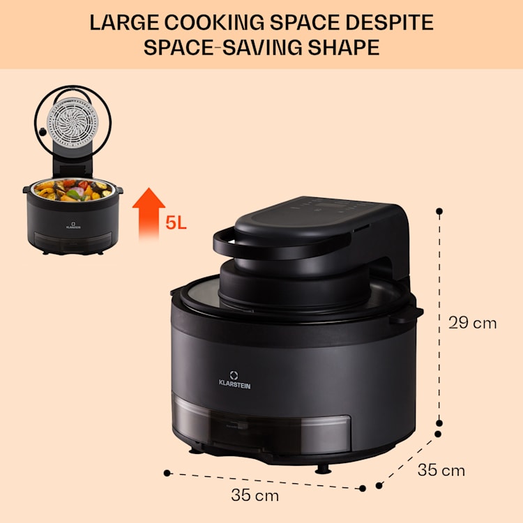 Fritadeira de Ar Quente Vendure com função de vapor 1250W 5 Litros 6 Programas Preto