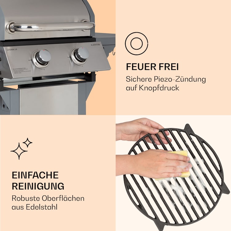 Lucifer 2 Gasgrill 2 x 3,6 kW Brenner 45x45cm Grill Edelstahl mobil 2 Brenner | Grau
