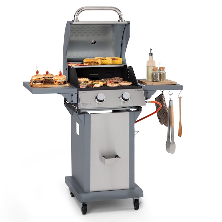 Lucifer 2 Gasgrill 2 x 3,6 kW Brenner 45x45cm Grill Edelstahl mobil 2 Brenner | Grau
