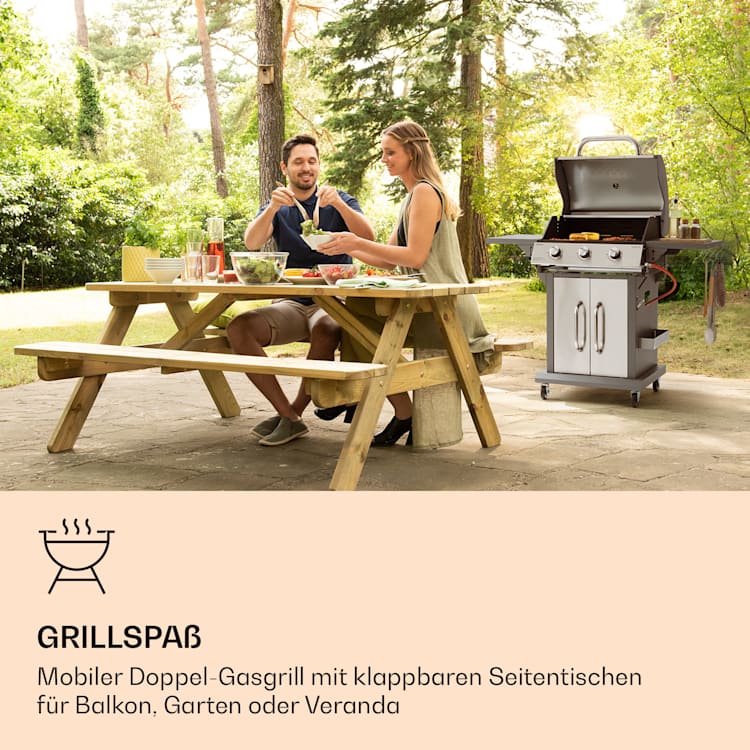 Lucifer 3 Gasgrill 3 x 3,6 kW Brenner 60x45cm Grill Edelstahl mobil 3 Brenner | Grau