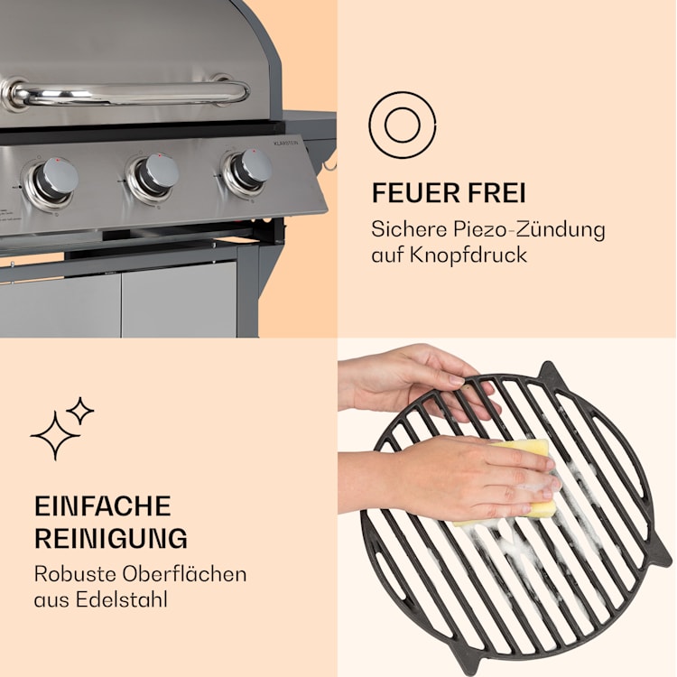 Lucifer 3 Gasgrill 3 x 3,6 kW Brenner 60x45cm Grill Edelstahl mobil 3 Brenner | Grau
