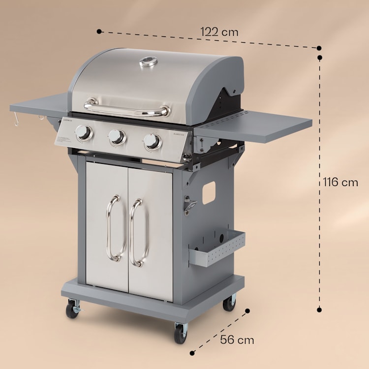 Lucifer 3 Gasgrill 3 x 3,6 kW Brenner 60x45cm Grill Edelstahl mobil 3 Brenner | Grau
