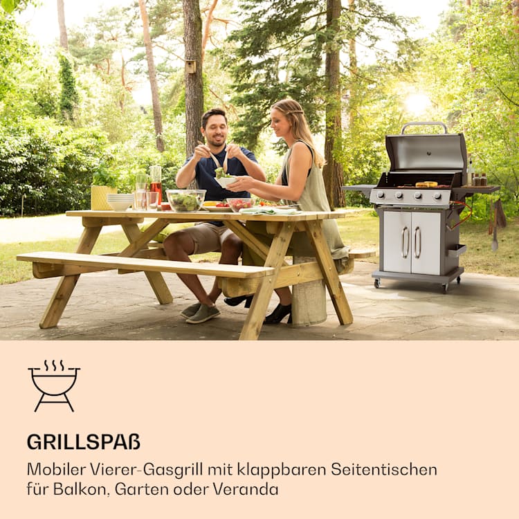 Lucifer 4 Gasgrill 4 x 3,6 kW Brenner 69x45cm Grill Edelstahl mobil 4 Brenner | Grau