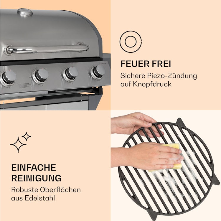 Lucifer 4 Gasgrill 4 x 3,6 kW Brenner 69x45cm Grill Edelstahl mobil 4 Brenner | Grau