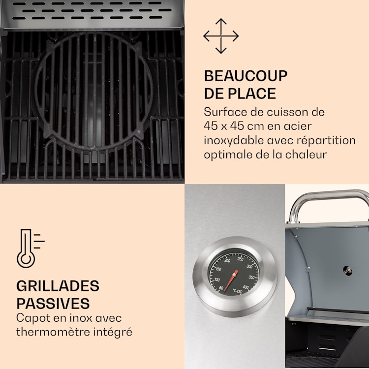 Lucifer 2 Barbecue à gaz 2 x 3,6 kW brûleurs 45 x 45 cm barbecue inox mobile 2 brûleurs | Gris