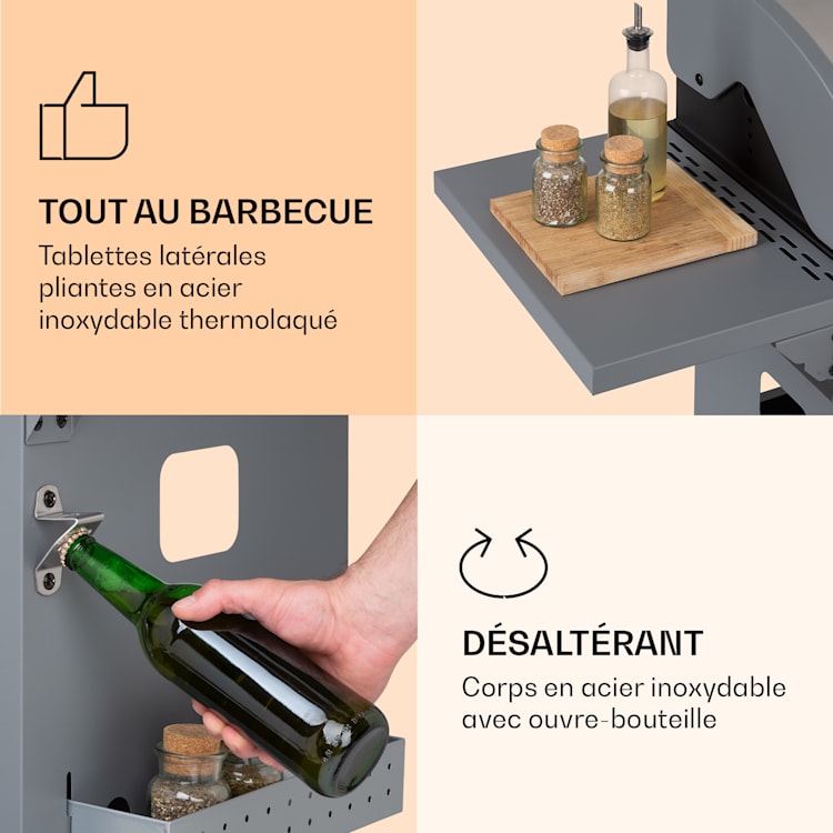 Lucifer 4 Barbecue à gaz 4 x 3,6 kW brûleurs 69 x 45 cm barbecue inox mobile 4 brûleurs | Gris