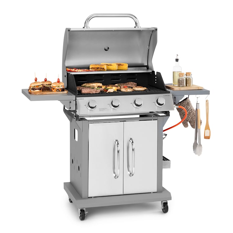 Lucifer 4 Barbecue à gaz 4 x 3,6 kW brûleurs 69 x 45 cm barbecue inox mobile 4 brûleurs | Gris