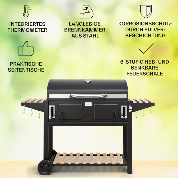 Aberdeen Double Holzkohlegrill Smoker Thermometer 2 Seitentische mobil 5 Grillroste