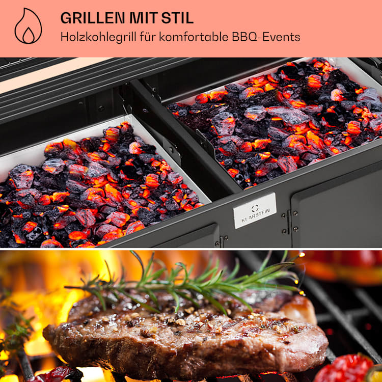 Aberdeen Double Holzkohlegrill Smoker Thermometer 2 Seitentische mobil 5 Grillroste