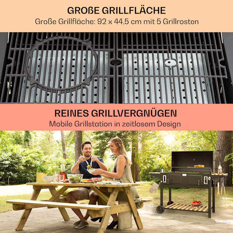 Aberdeen Double Holzkohlegrill Smoker Thermometer 2 Seitentische mobil 5 Grillroste