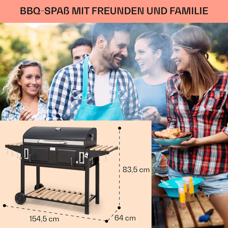Aberdeen Double Holzkohlegrill Smoker Thermometer 2 Seitentische mobil 5 Grillroste