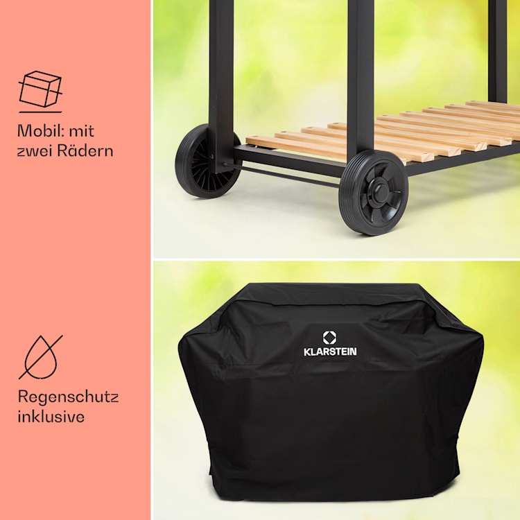 Aberdeen Double Holzkohlegrill Smoker Thermometer 2 Seitentische mobil 5 Grillroste