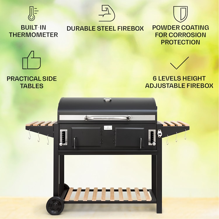 Aberdeen Double Charcoal Grill Smoker Teplomer 2 bočné stoly mobilné 5 grilovacie rošty