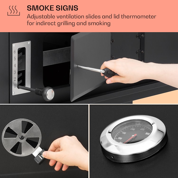 Aberdeen Double Charcoal Grill Smoker Teplomer 2 bočné stoly mobilné 5 grilovacie rošty