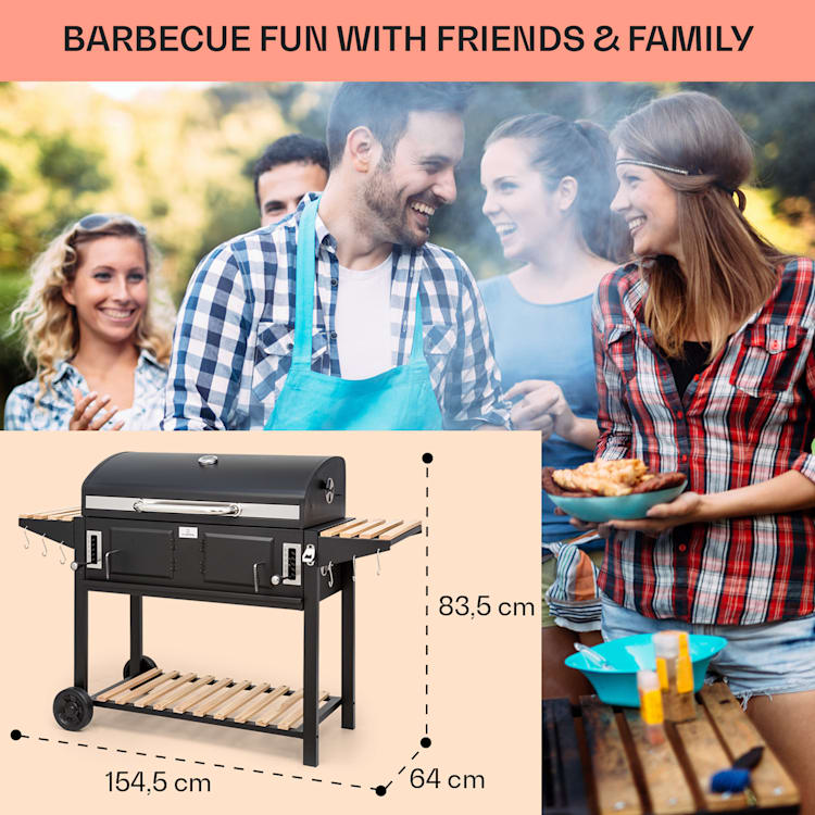 Aberdeen Double Charcoal Grill Smoker Teplomer 2 bočné stoly mobilné 5 grilovacie rošty