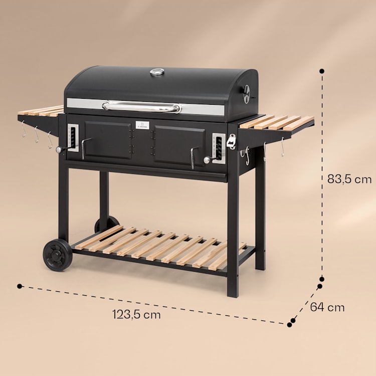 Aberdeen Double Charcoal Grill Smoker Teplomer 2 bočné stoly mobilné 5 grilovacie rošty