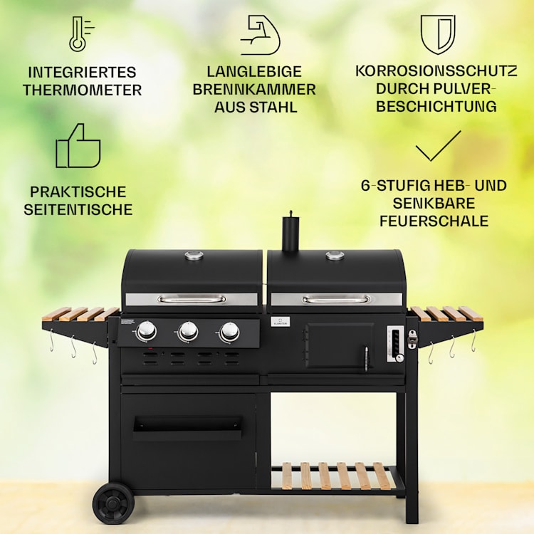 Aberdeen Kombi-Grill Gas Kohle Smoker Thermometer 2 Seitentische mobil 3 Brenner