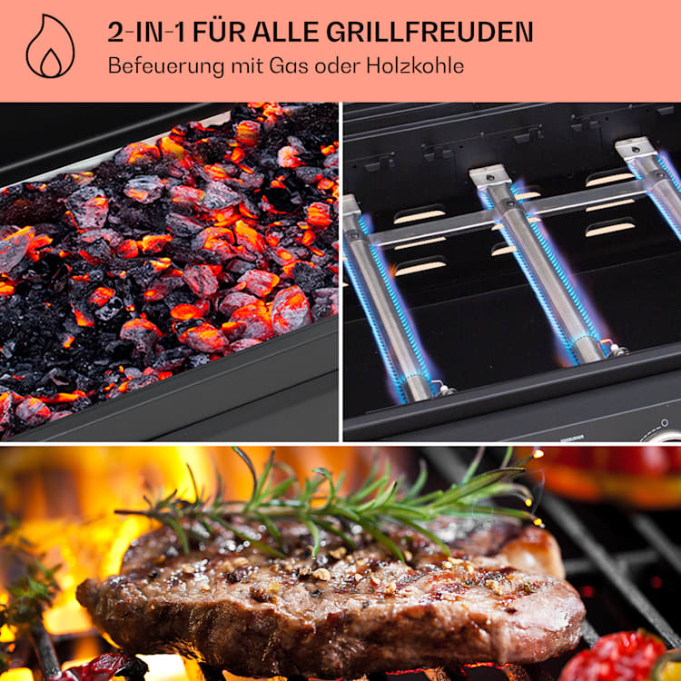 Aberdeen Kombi-Grill Gas Kohle Smoker Thermometer 2 Seitentische mobil 3 Brenner