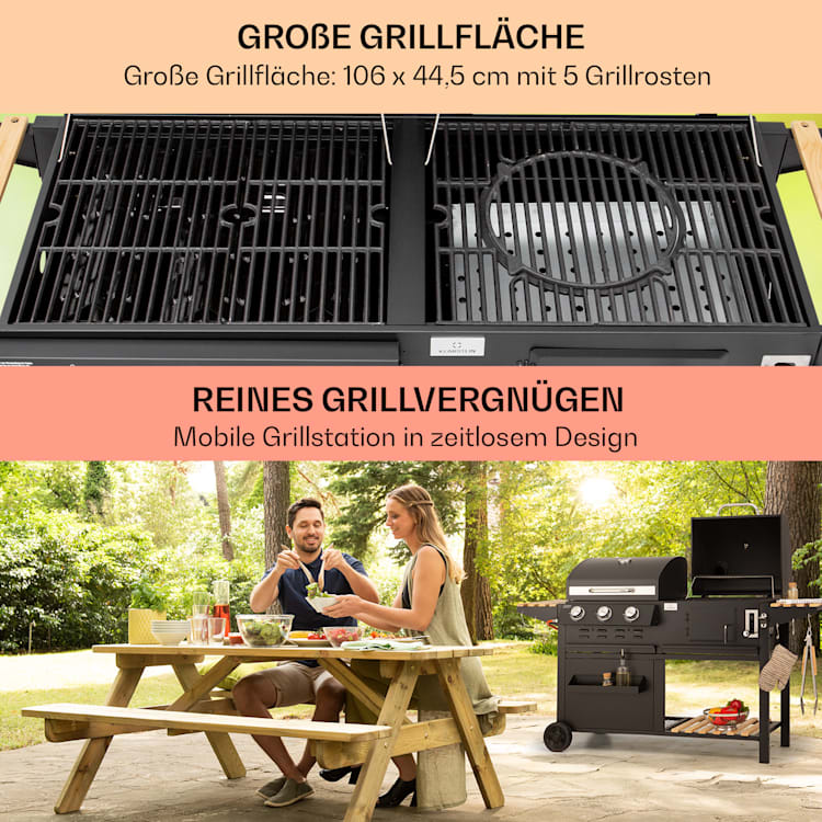 Aberdeen Kombi-Grill Gas Kohle Smoker Thermometer 2 Seitentische mobil 3 Brenner