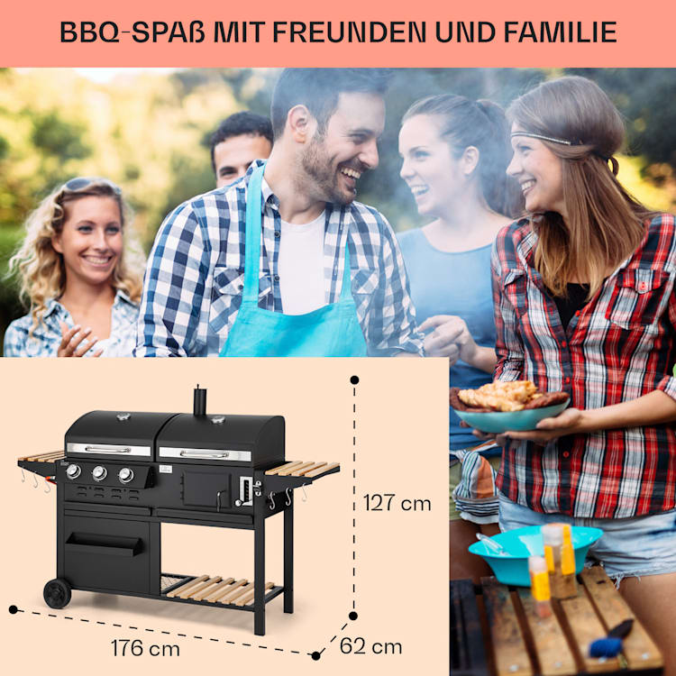 Aberdeen Kombi-Grill Gas Kohle Smoker Thermometer 2 Seitentische mobil 3 Brenner