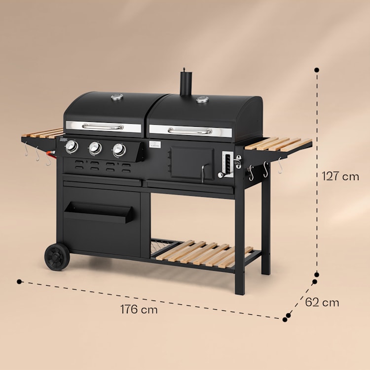 Aberdeen Kombi-Grill Gas Kohle Smoker Thermometer 2 Seitentische mobil 3 Brenner