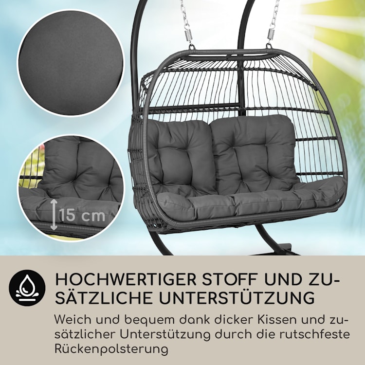 Biarritz Double Hängesessel Zweier PE Aluminium Polyrattan 260 kg Zweisitzer | Grau