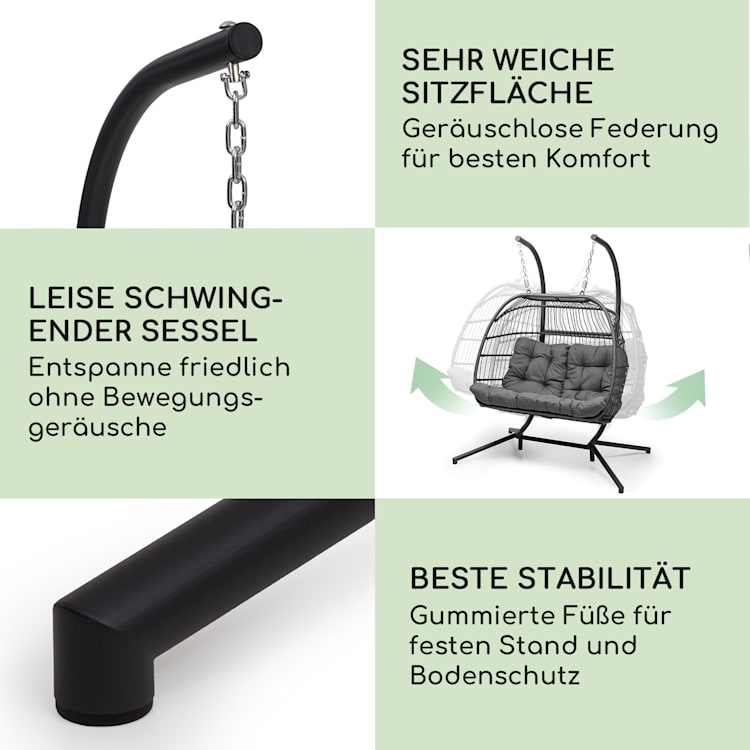 Biarritz Double Hängesessel Zweisitzer Sitzkissen Polyester Aluminium Polyrattan 260 kg Zweisitzer | Grau