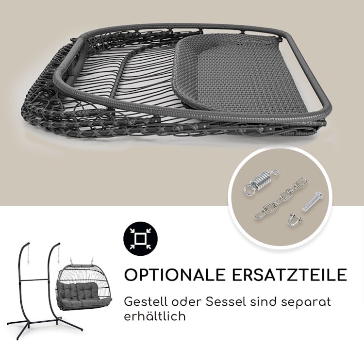 Biarritz Double Hängesessel Zweier PE Aluminium Polyrattan 260 kg Zweisitzer | Grau