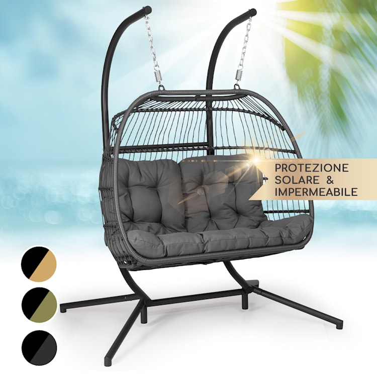 Biarritz Double - Poltrona sospesa a due posti, cuscino di seduta, poliestere, alluminio, polyrattan, 260 kg A due posti | Grigio