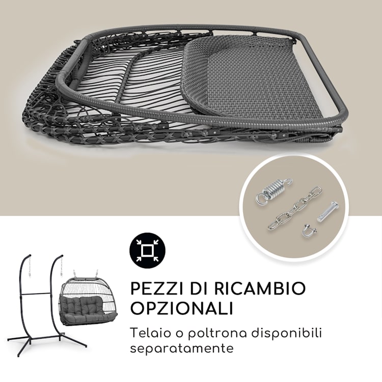 Biarritz Double - Poltrona sospesa a due posti, cuscino di seduta, poliestere, alluminio, polyrattan, 260 kg A due posti | Grigio