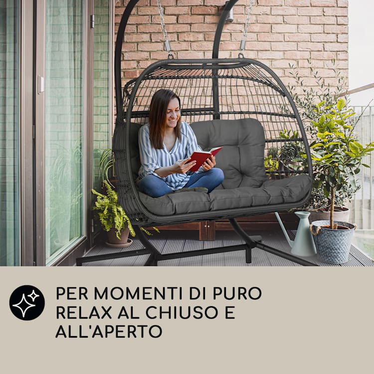 Biarritz Double - Poltrona sospesa a due posti, cuscino di seduta, poliestere, alluminio, polyrattan, 260 kg A due posti | Grigio