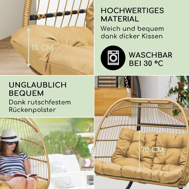 Biarritz Double Hängesessel Zweisitzer Sitzkissen Polyester Aluminium Polyrattan 260 kg Zweisitzer | Beige
