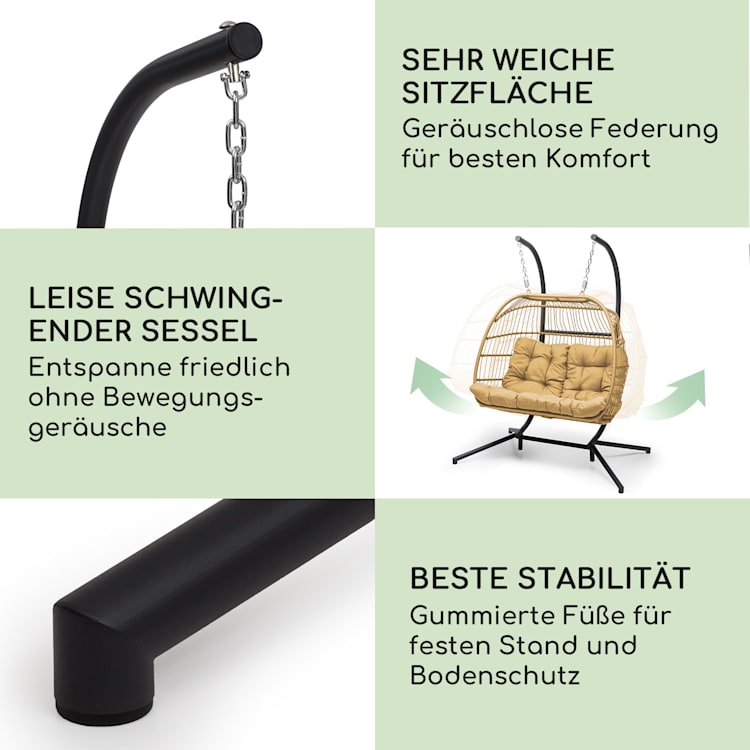 Biarritz Double Hängesessel Zweisitzer Sitzkissen Polyester Aluminium Polyrattan 260 kg Zweisitzer | Beige