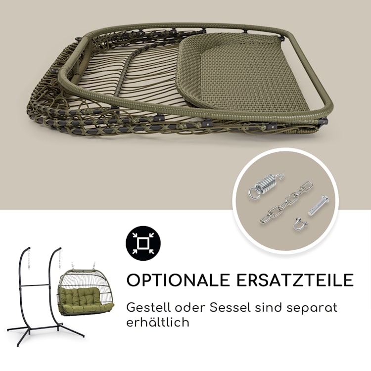 Biarritz Double Hängesessel Zweier PE Aluminium Polyrattan 260 kg Zweisitzer | Dunkelgrün